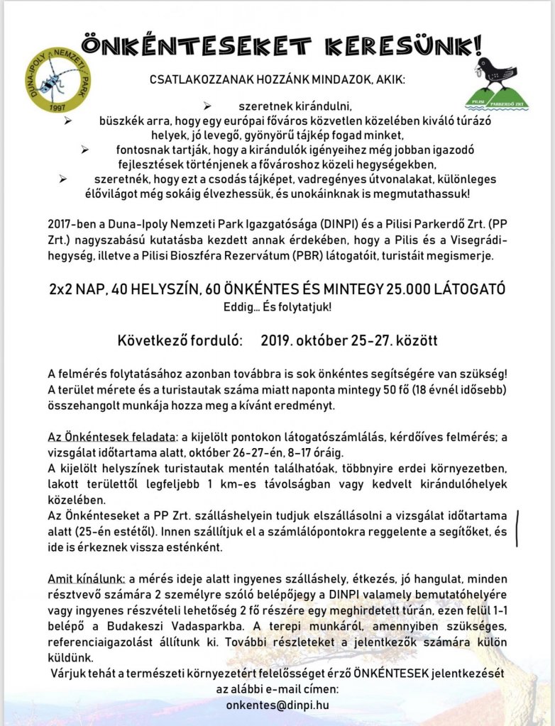 Önkénteseket keres a Duna-Ipoly Nemzeti Park Igazgatósága és a Pilisi Parkerdő Zrt.