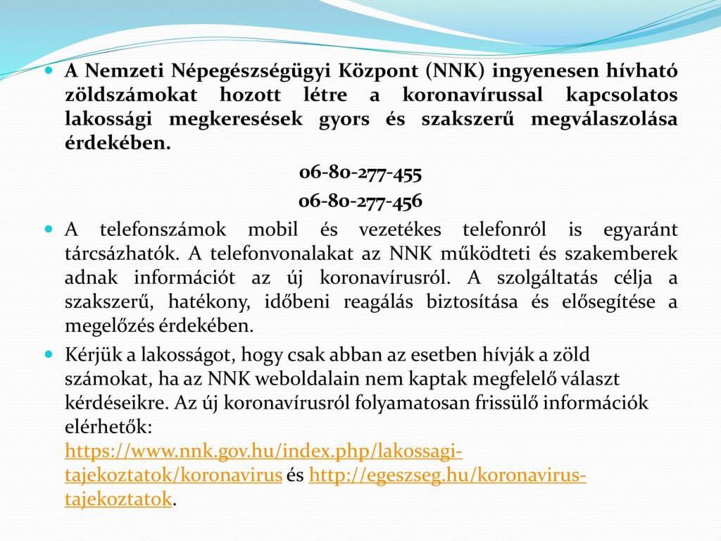Tájékoztató a koronavírusról